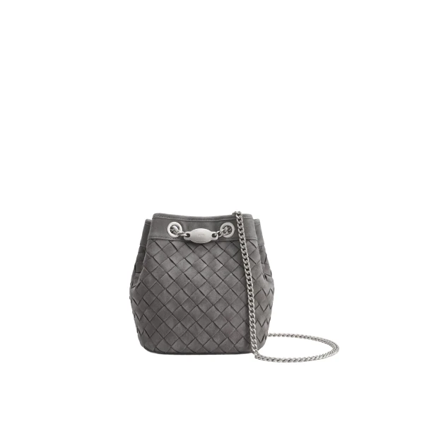 Yara Faux Suede Hand-Woven Bucket Bag in Dark Grey