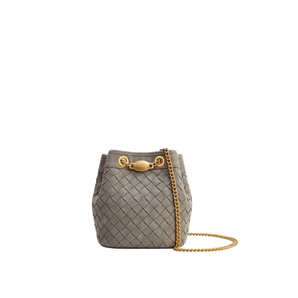 Yara Faux Suede Hand-Woven Bucket Bag in Grey