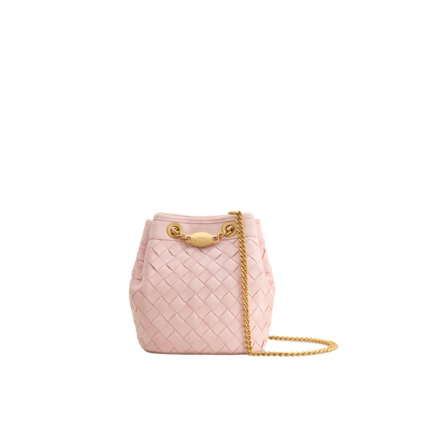 Yara Faux Suede Hand-Woven Bucket Bag in Pink