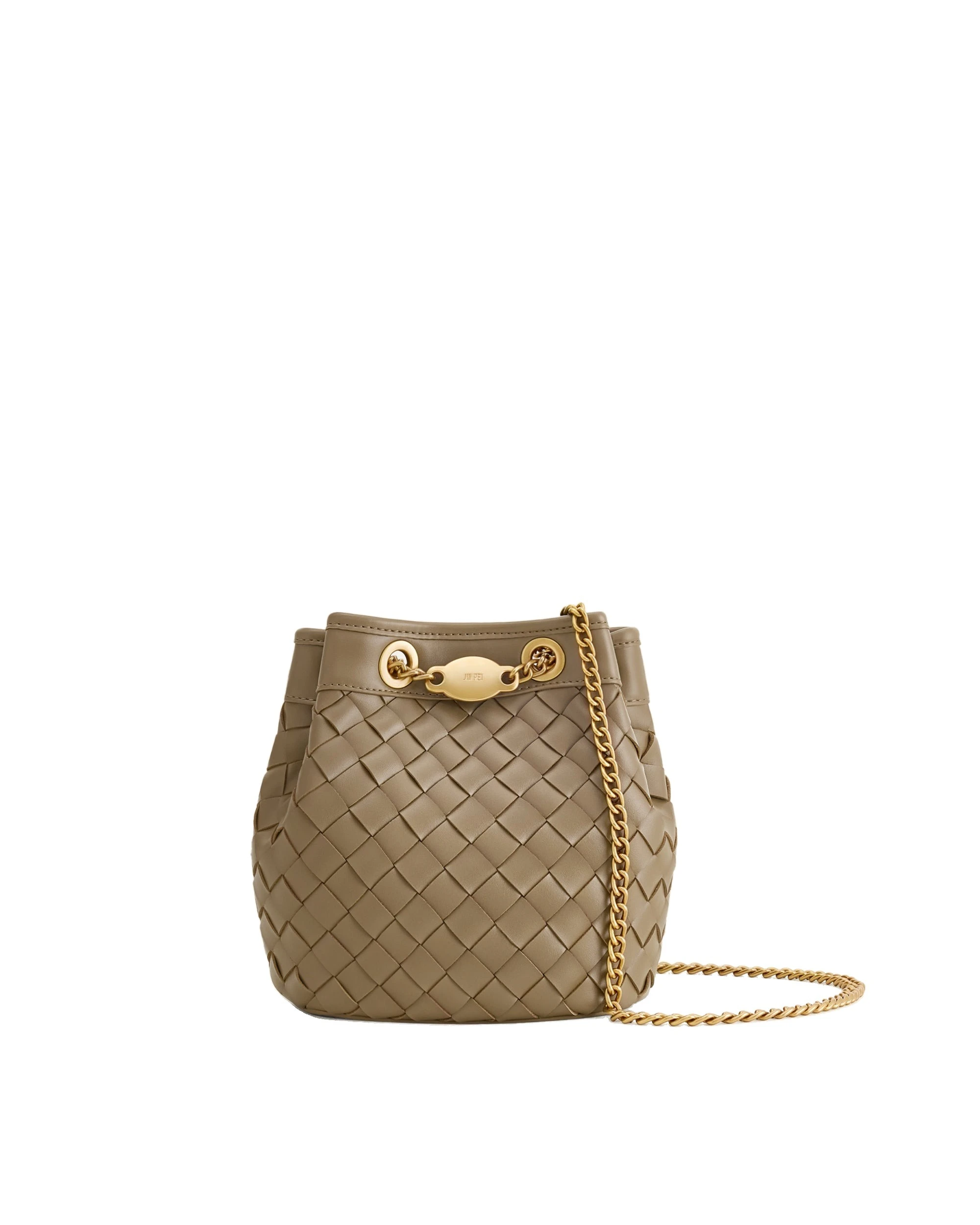 JW PEI Yara Hand-Woven Bucket Bag in Taupe | Bucket Bags | Coveti JW PEI Yara Hand-Woven Bucket Bag in Taupe