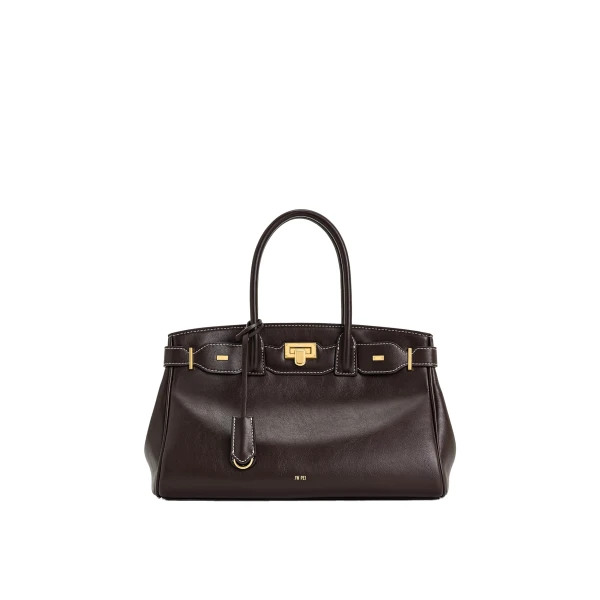 JW PEI Ziva Metal Lock Decoration Tote Bag in Dark Brown