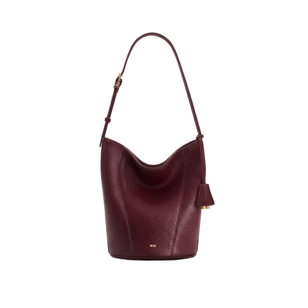 Zora Pebbled Bucket Bag in Deep Burgundy