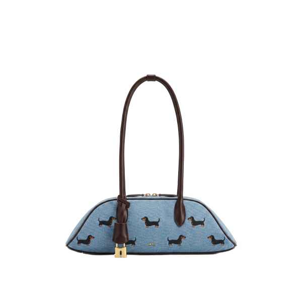 JW PEI Zora Puppy Embroidery Pattern Shoulder Bag in Blue Denim