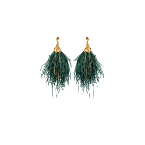 Johanna Ortiz Mystic Crescent Earrings in Emerald Green and Gold