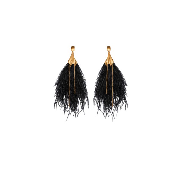 Johanna Ortiz Mystic Crescent Earrings in Royal Black and Gold
