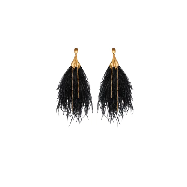 Johanna Ortiz Mystic Crescent Earrings in Royal Black and Gold