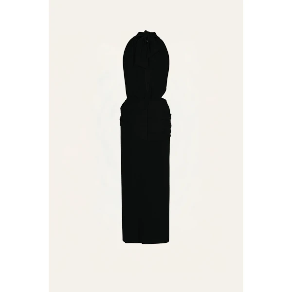 Retro Drape Dress in Black - Image 5