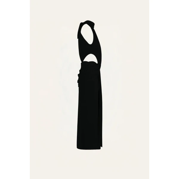 Retro Drape Dress in Black - Image 6