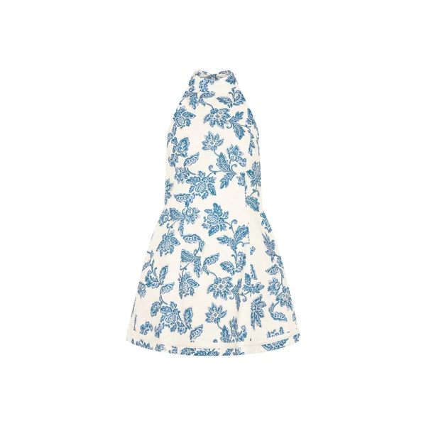 Bluebell Halter Mini Dress in Blue Ecru