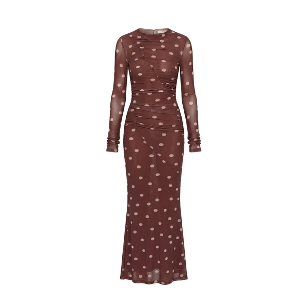Edie Mesh Maxi Dress in Brown