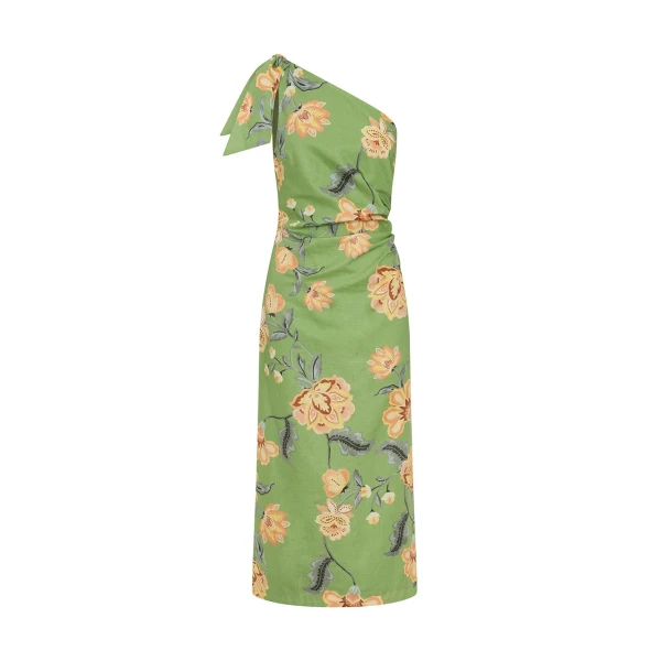 Eve One Shoulder Midi Dress in Green