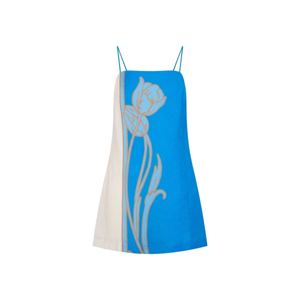 Fleur Mini Dress in Blue Ivory