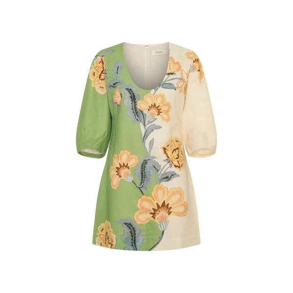 Lotte Mini Dress in Green Cream