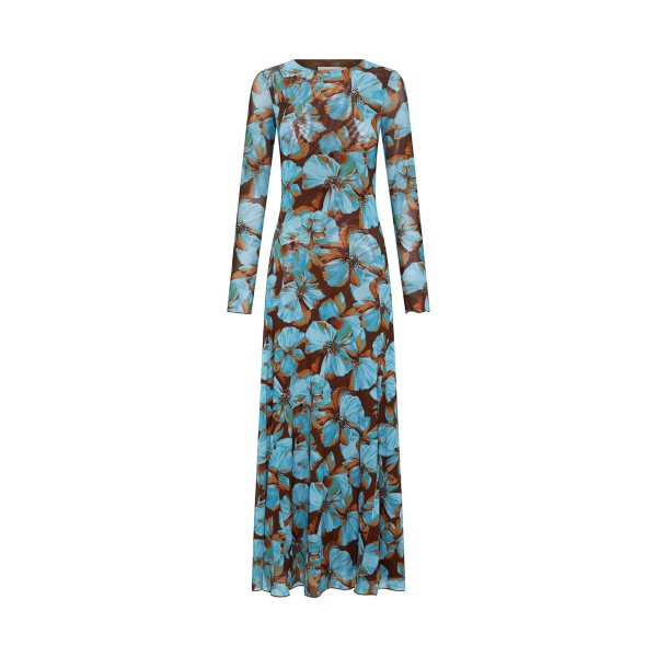 KIVARI Nieve Mesh Maxi Dress in Blue