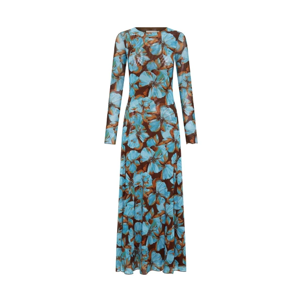 Nieve Mesh Maxi Dress in Blue