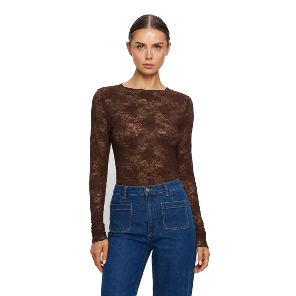 KIVARI Victoria Lace Top in Chocolate