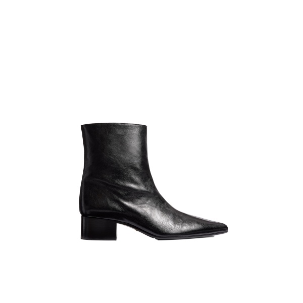 Khaite Andee Ankle Boot in Black Glazed Leather