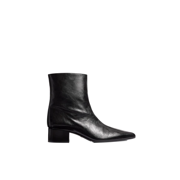 Khaite Andee Ankle Boot in Black Glazed Leather