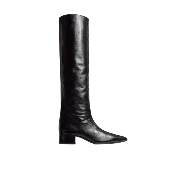 Khaite Andee Knee-High Boot in Black Glazed Leather
