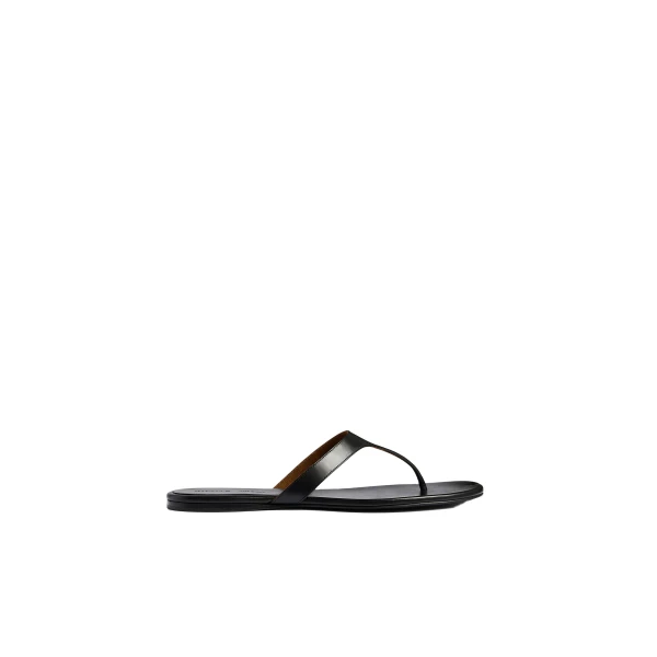Archer Flat Sandal in Black Leather