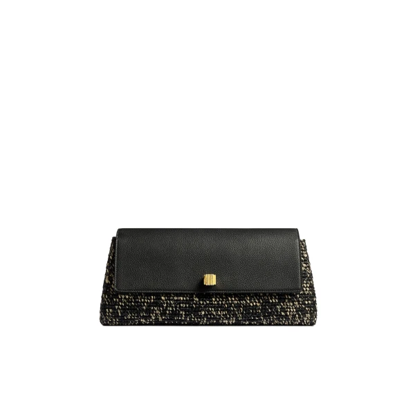 Khaite Audrey Clutch in Black and White Marled Raffia