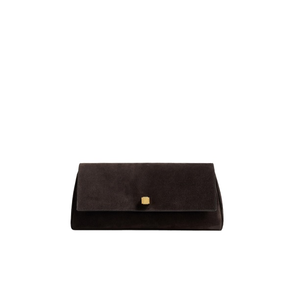 Khaite Audrey Clutch in Dark Brown Suede