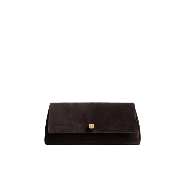 Khaite Audrey Clutch in Dark Brown Suede