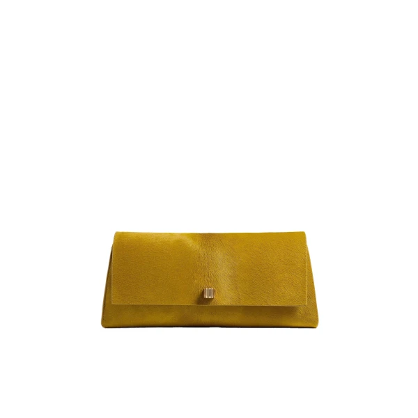 Khaite Audrey Clutch in Golden Olive Haircalf