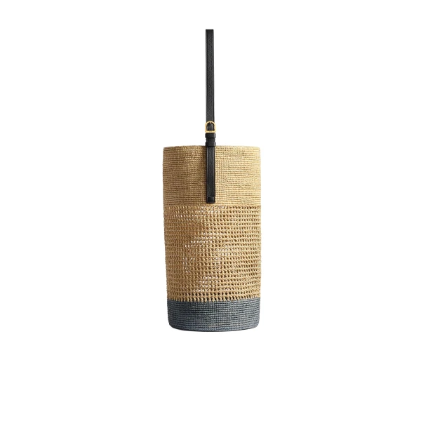 Khaite Billie Bucket Bag in Natural and Lead Raffia