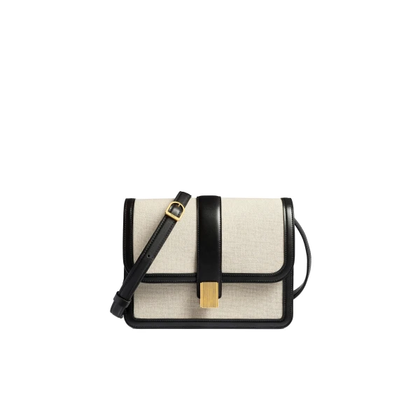 Khaite Blake Crossbody Bag in Black Leather and Natural Canvas