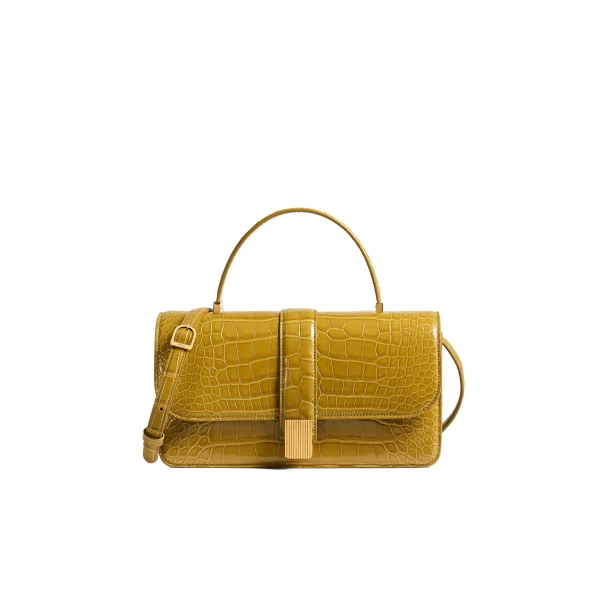 Blake Top Handle Bag in Golden Olive Alligator