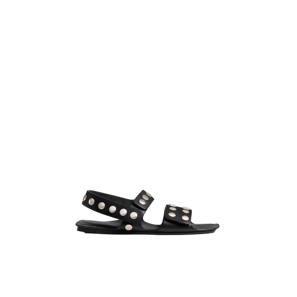 Boden Sandal in Black Leather with Silver Studs
