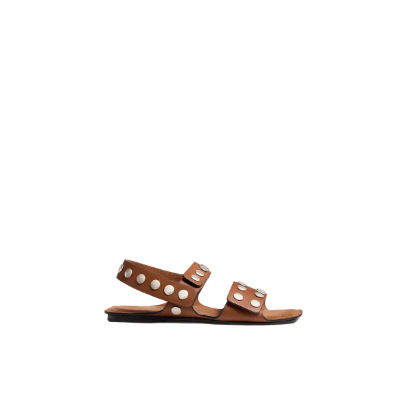 Boden Sandal in Dark Tan Leather with Silver Studs