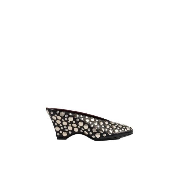 Khaite Cloak Wedge in Black Leather with Silver Studs
