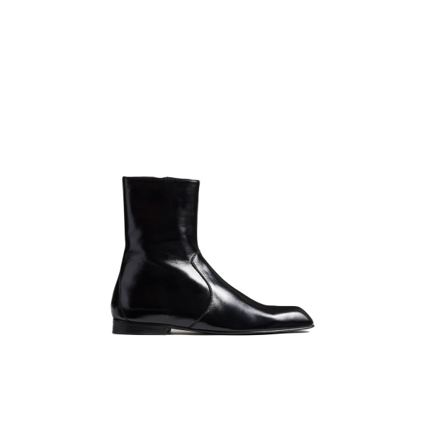 Khaite Colt Ankle Boot in Black Glazed Leather