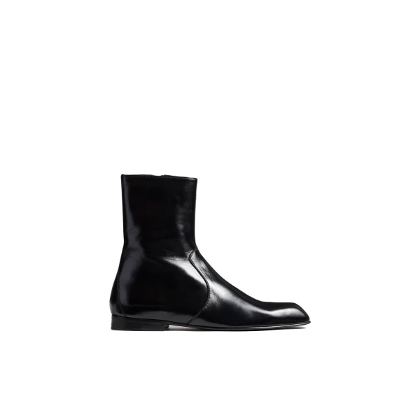 Khaite Colt Ankle Boot in Black Glazed Leather