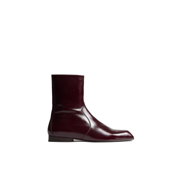 Khaite Colt Ankle Boot in Bordeaux Glazed Leather