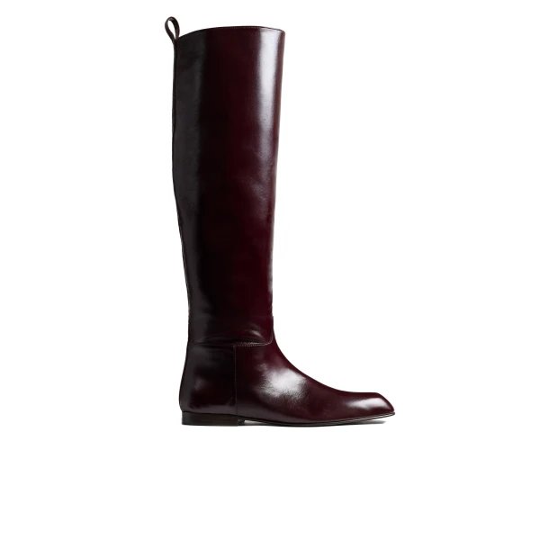 Khaite Colt Knee-High Boot in Bordeaux Glazed Leather