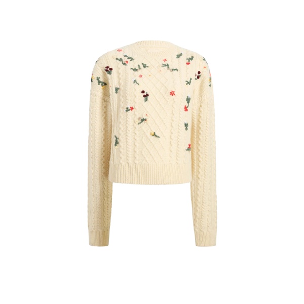 Khaite Elias Embroidery Sweater in Ivory | Knitwear | Coveti