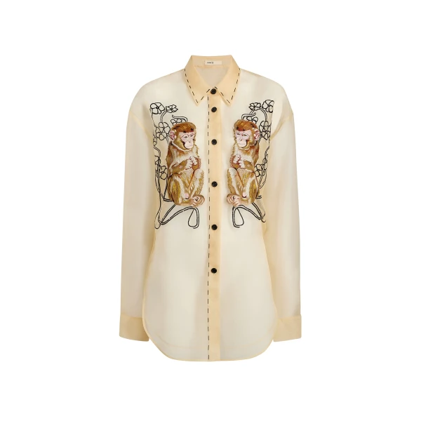 Goya Top in Champagne Monkey Embroidery
