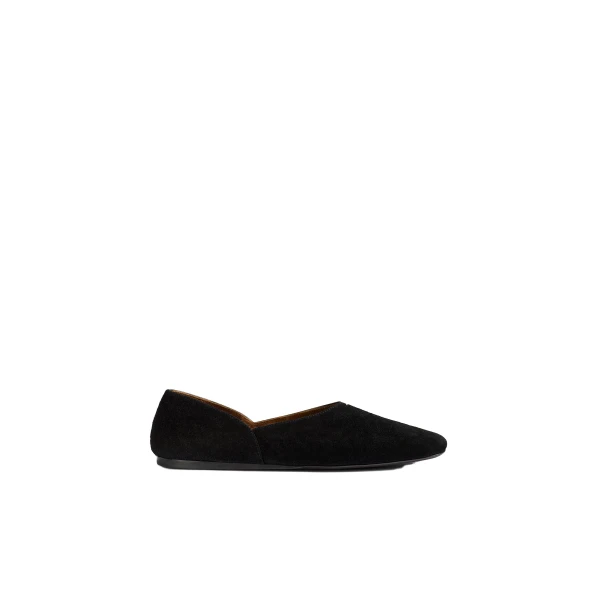 Khaite Jane Flat in Black Suede and Glazed Leather
