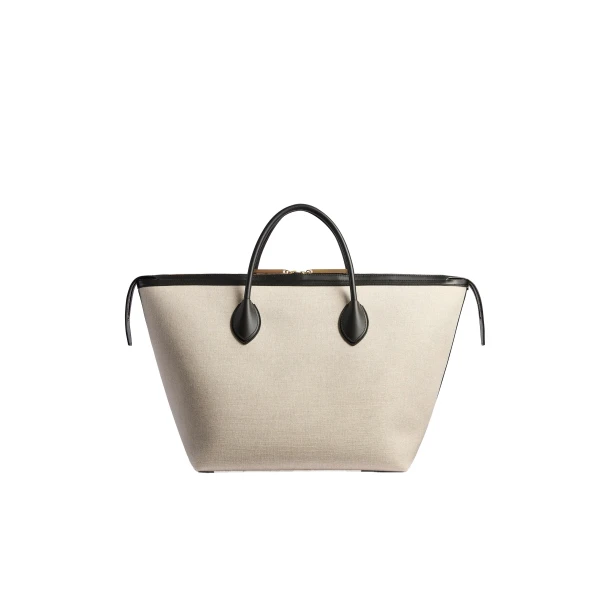 Khaite Kasia Tote in Black Leather and Natural Canvas