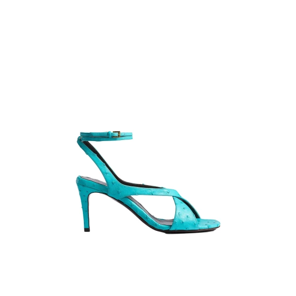 Khaite Liria Ankle Strap Sandal in Crystal Blue Ostrich