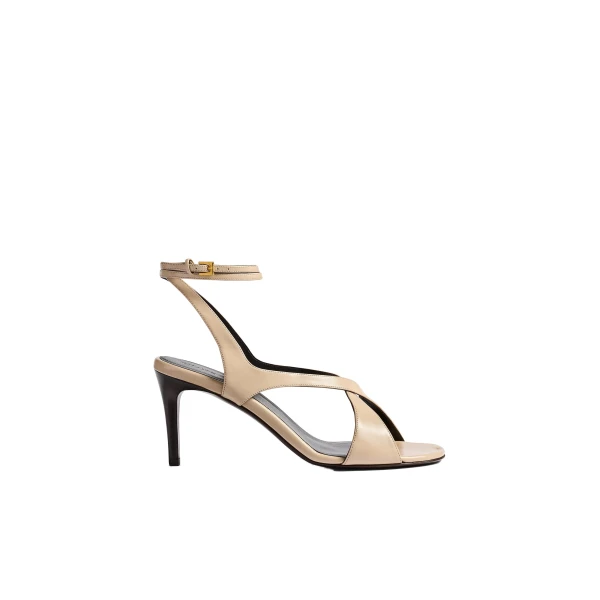 Liria Ankle Strap Sandal in Nude Glazed Leather