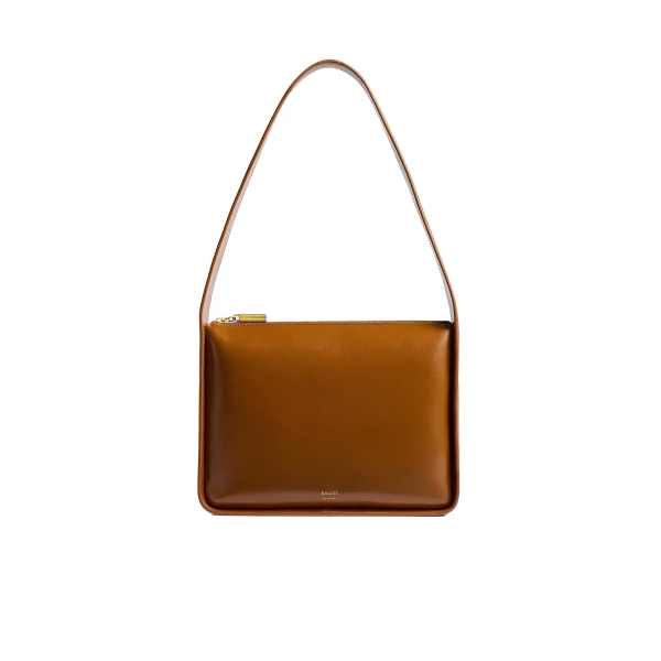 Khaite Lori Squared Bag in Dark Honey Crackle Patent Leather