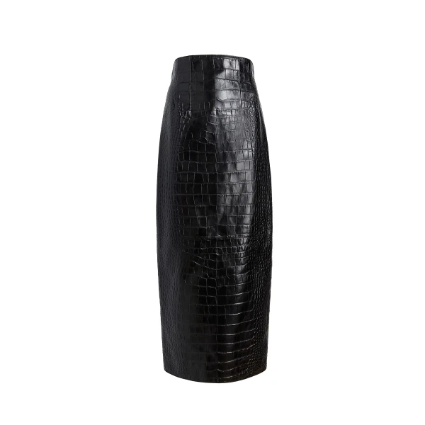 Khaite Loxley Skirt in Black Croc-Embossed Leather | Skirts | Coveti