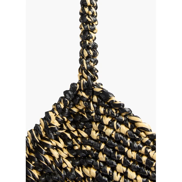 Medium Lotus Tote in Black and White Raffia - Image 4