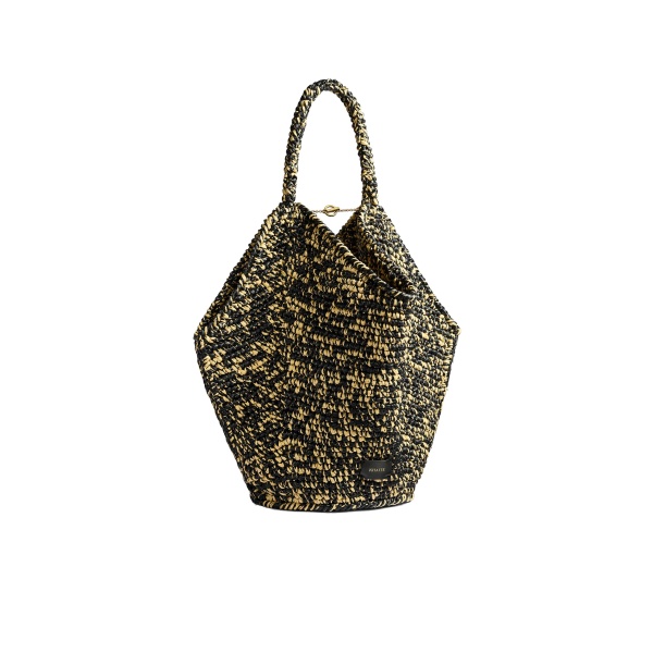 Khaite Medium Lotus Tote in Black and White Raffia