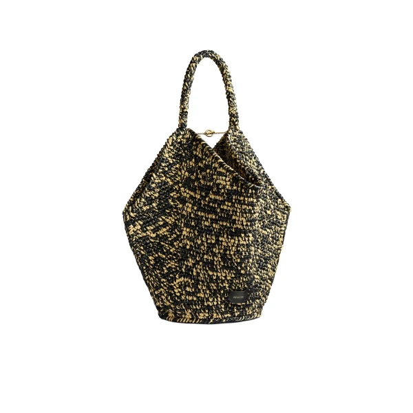 Khaite Medium Lotus Tote in Black and White Raffia