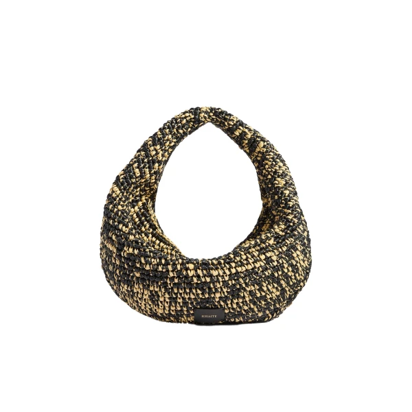 Khaite Medium Olivia Hobo in Black and White Raffia